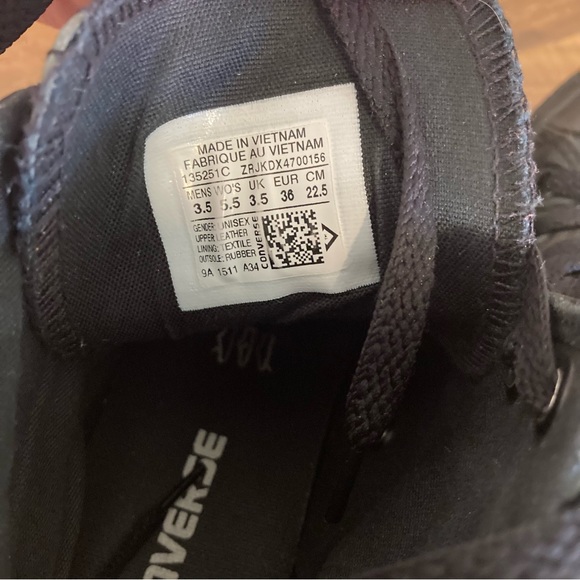 Converse Mono Black Leather Trainers Shoes High Top UK Size 3.5. - Picture 11 of 12